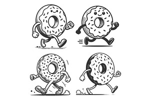 Cute Walking Donut Characters vector, a Food Illustration by AlexArt