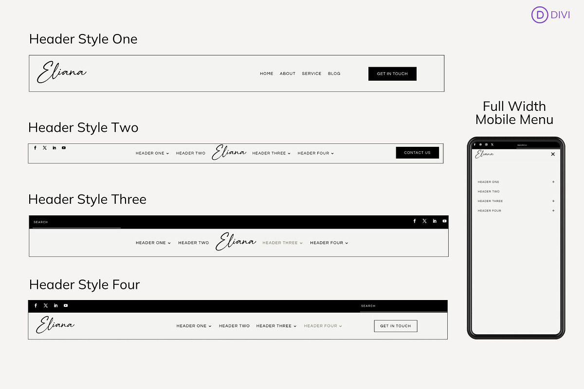 Divi Theme Header Template Bundle, a WordPress Template by Sarah Worboyes Designs (Photo 3 of 7)