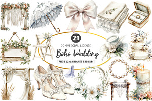 Boho Wedding Sublimation Clipart, an Illustration by SinaCreation