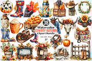 Watercolor Cowboy Autumn Clipart PNG, a Seasonal Illustration by Canvas Craft (Thumbnail 1 of 3)