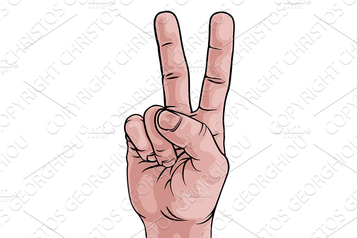 Hand in a Peace or V for Victory, an Object Illustration by Christos Georghiou