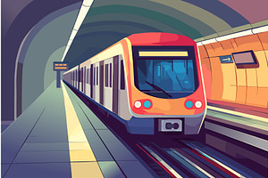 Train on subway station horizontal, a Transportation Illustration by Valerie Bodnar