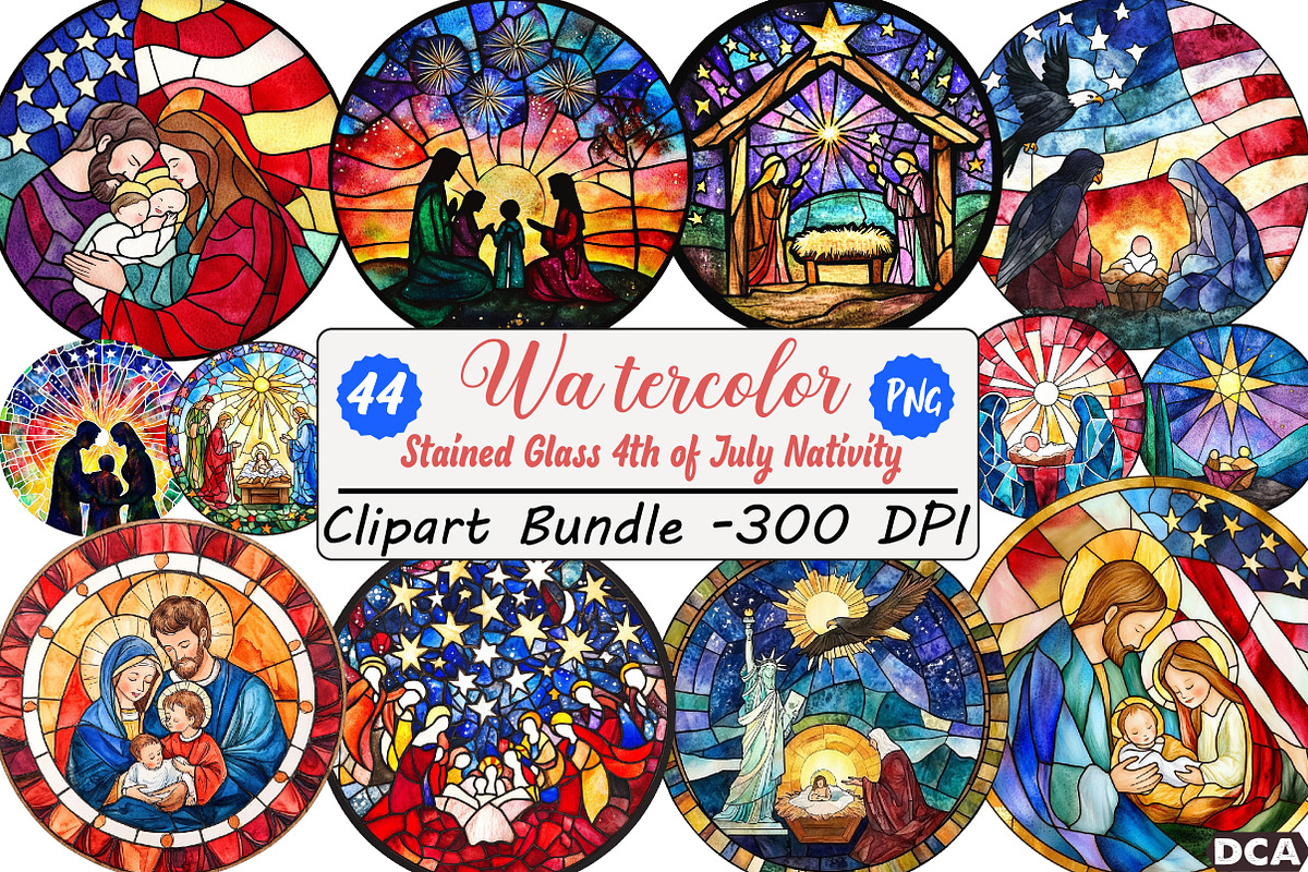 Round  Stained Glass 4th of July Nat, an Illustration by DreamCafeArt (Photo 1 of 9)