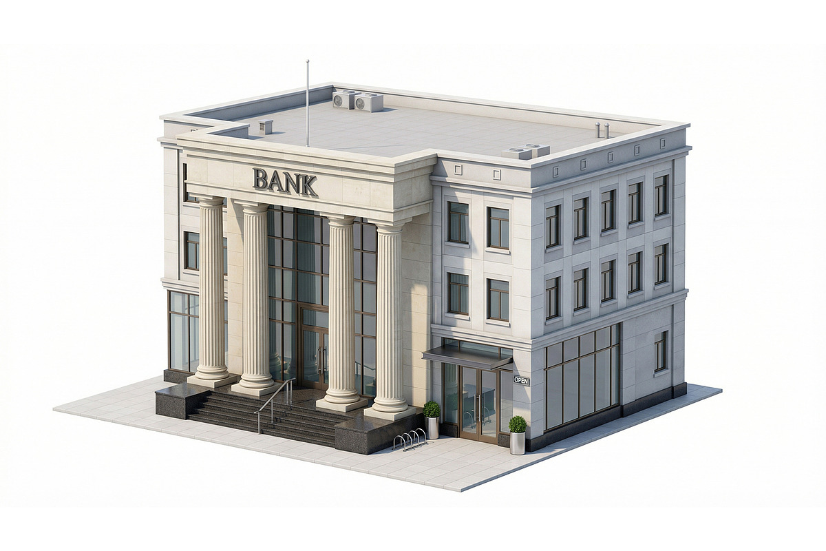 Isometric Bank Building 3D, a Finance Illustration by Nurlan's shop (Photo 1 of 3)