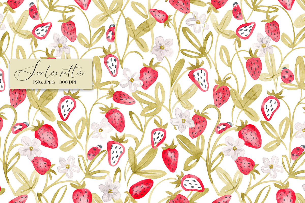 Strawberry seamless pattern, a Pattern Graphic by SirenaArt (Photo 3 of 11)