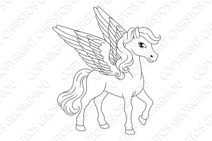 Pegasus Wings Horse Cartoon Animal, an Animal Illustration by Christos Georghiou