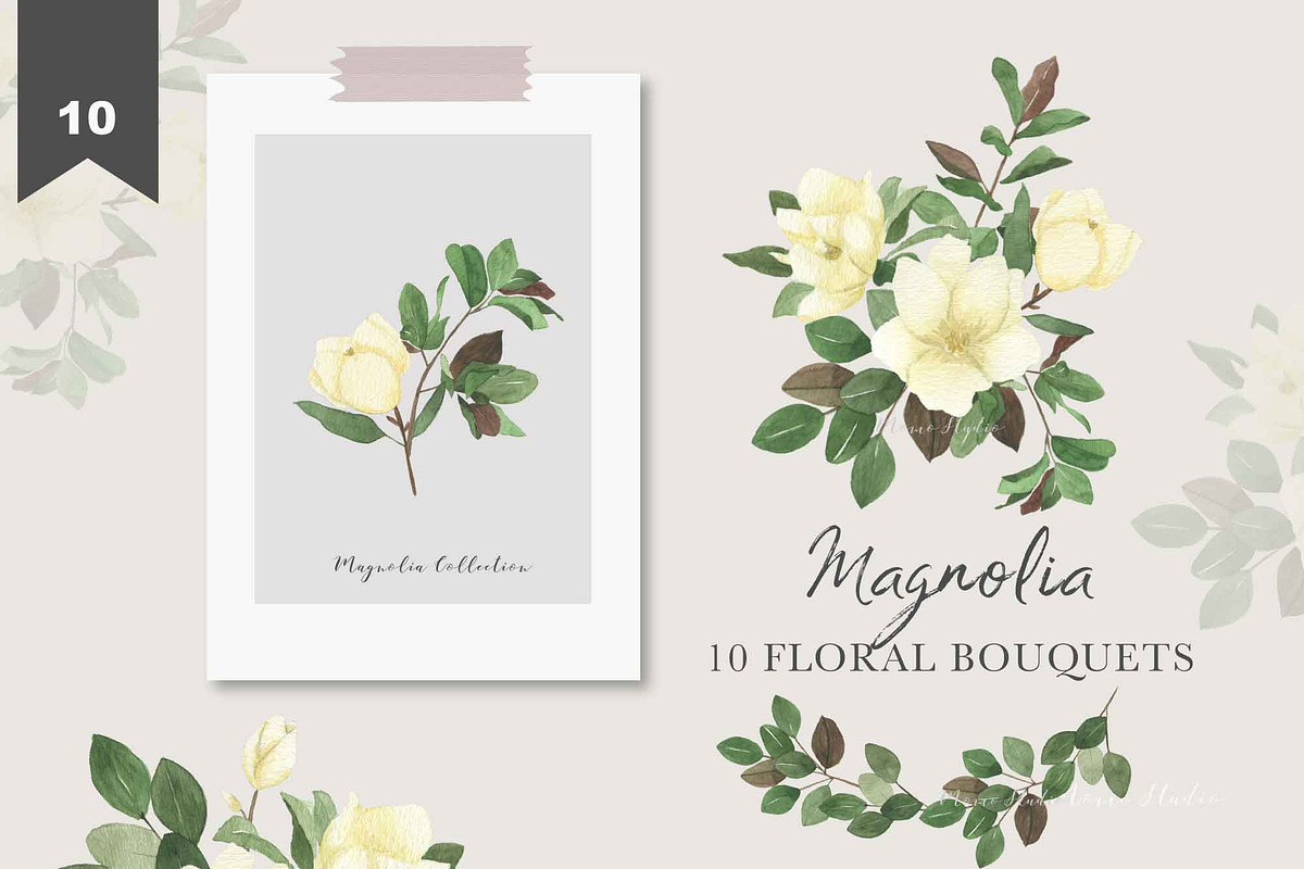 MAGNOLIA - Watercolor & Line Art, a Texture Illustration by Momo Studio (Photo 4 of 14)