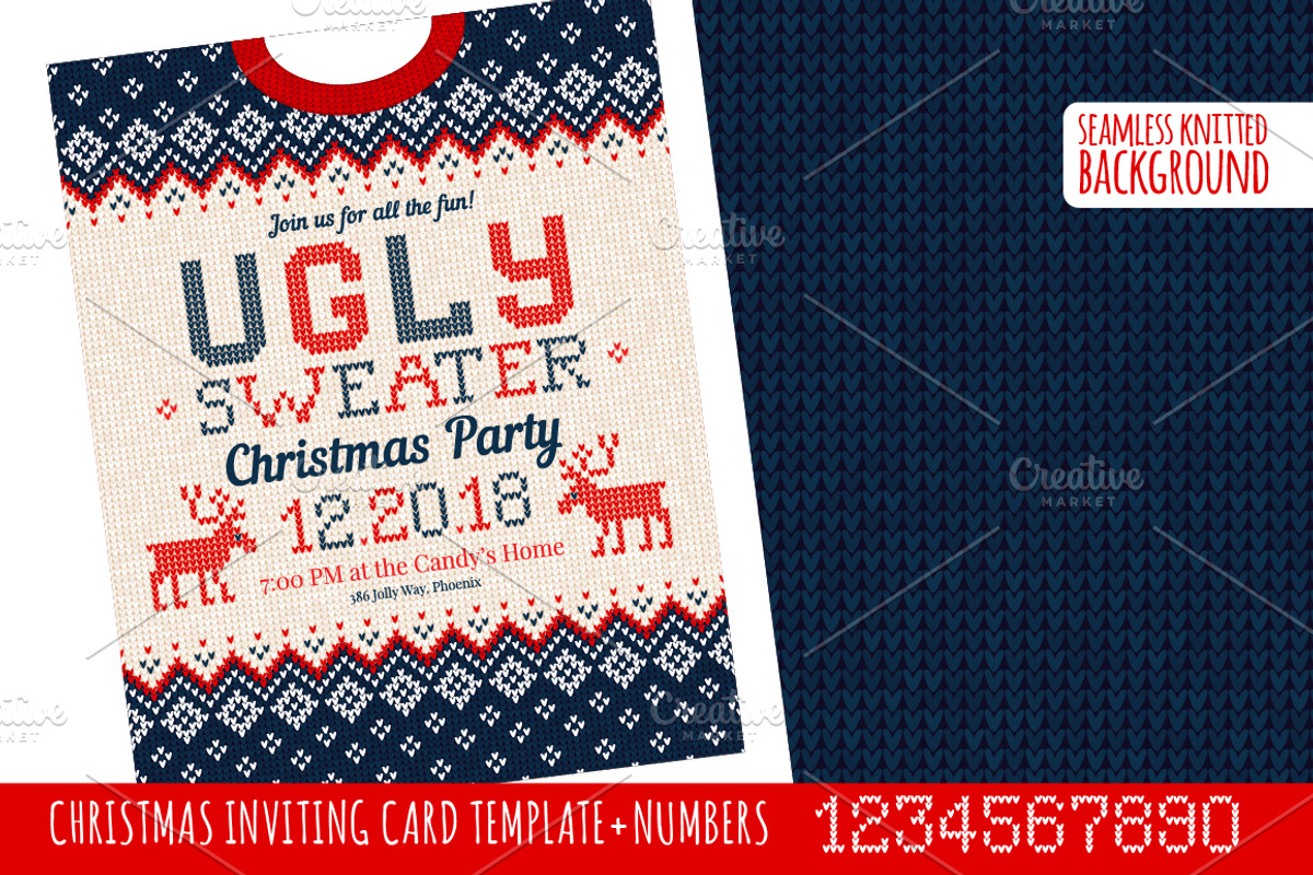 Ugly Sweater Х-mas Party Invite BW, a Card Template by VasilkovS