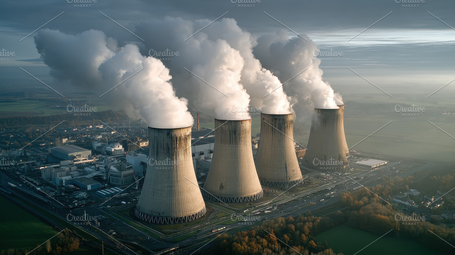 Three Cooling Towers Power Plant Aer, a Photo by Pixeness Studio