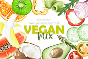 Watercolor clipart Vegan Mix summer, a Food Illustration by Vivitta (Thumbnail 1 of 6)