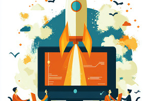 Team Launching Rocket Startup Succes, an Abstract Photo by Pixeness Studio