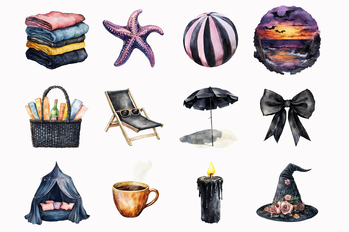 Watercolor Gothic Summer Clipart, an Illustration by Design Market (Photo 2 of 5)