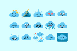 Pixel Art Cloud Emoji, a Solid Icon by barsrsind