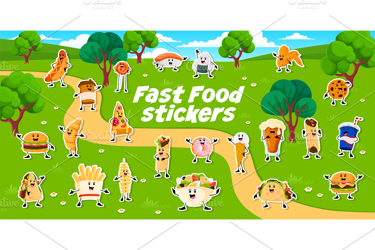 Cartoon funny fast food characters, a Food Illustration by Buch&Bee