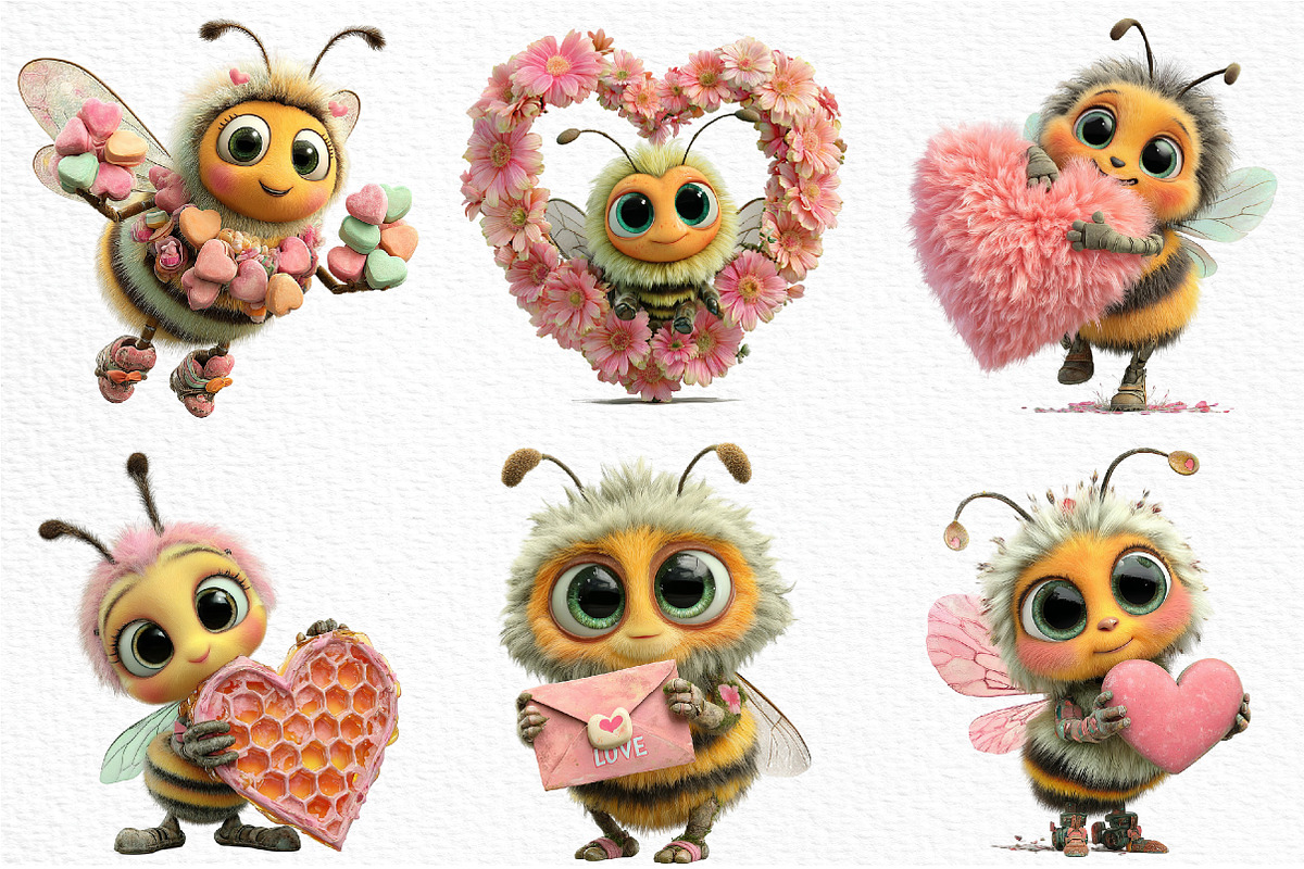 Whimsical Valentine Bee Clipart, an Illustration by Craft Nest (Photo 5 of 10)