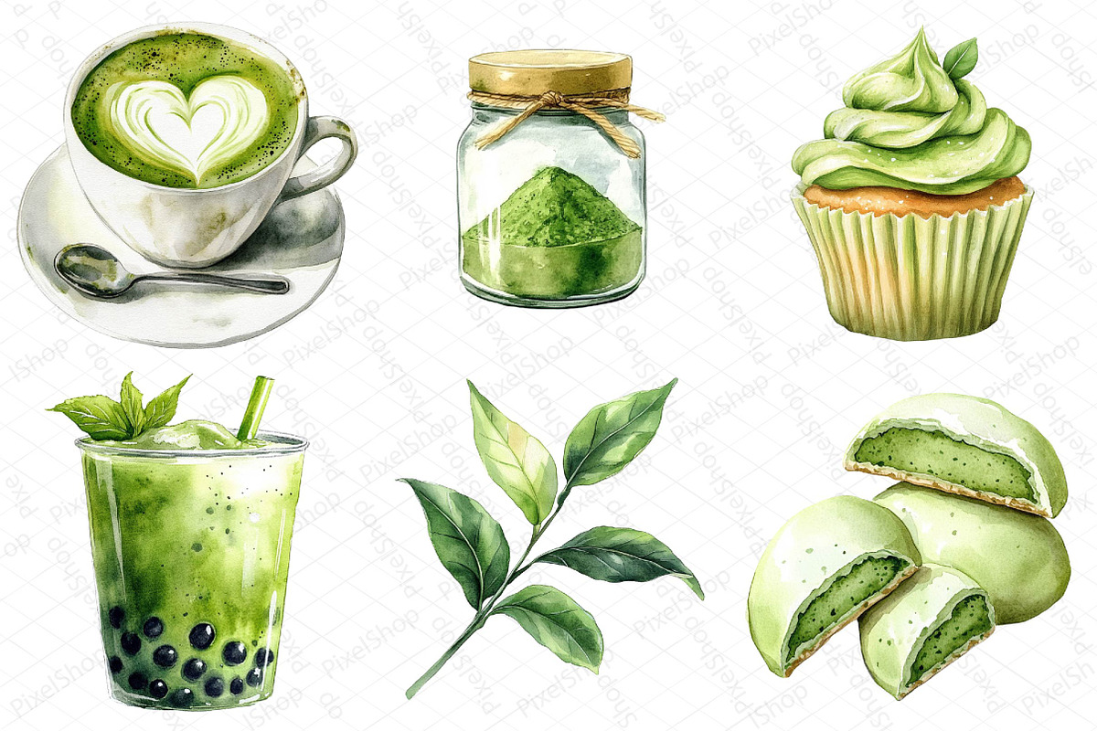 Watercolor Matcha Green Tea Clipart, an Illustration by DreamPrint404 (Photo 5 of 6)