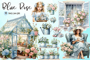 Blue Rose Watercolor Collection PNG