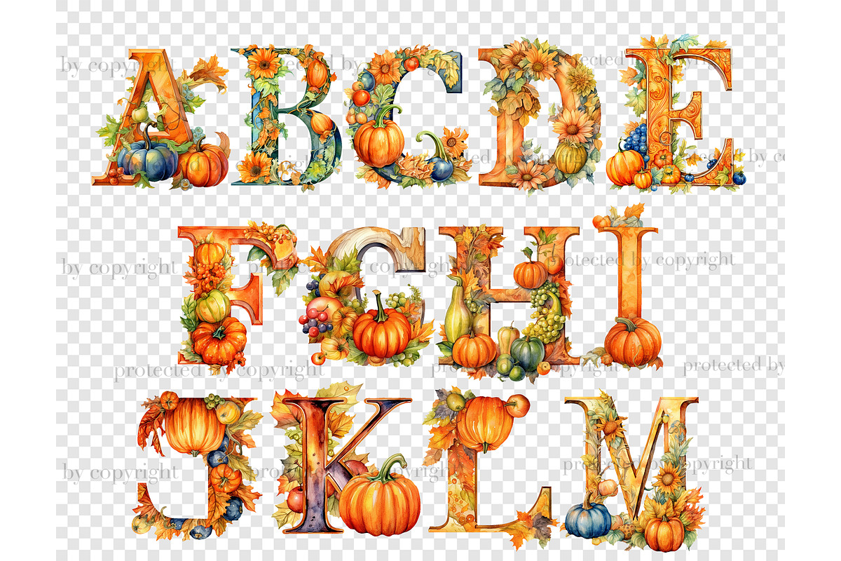 Pumpkin Alphabet Wedding Invitation, a Seasonal Illustration by GlamArtZhanna (Photo 5 of 7)