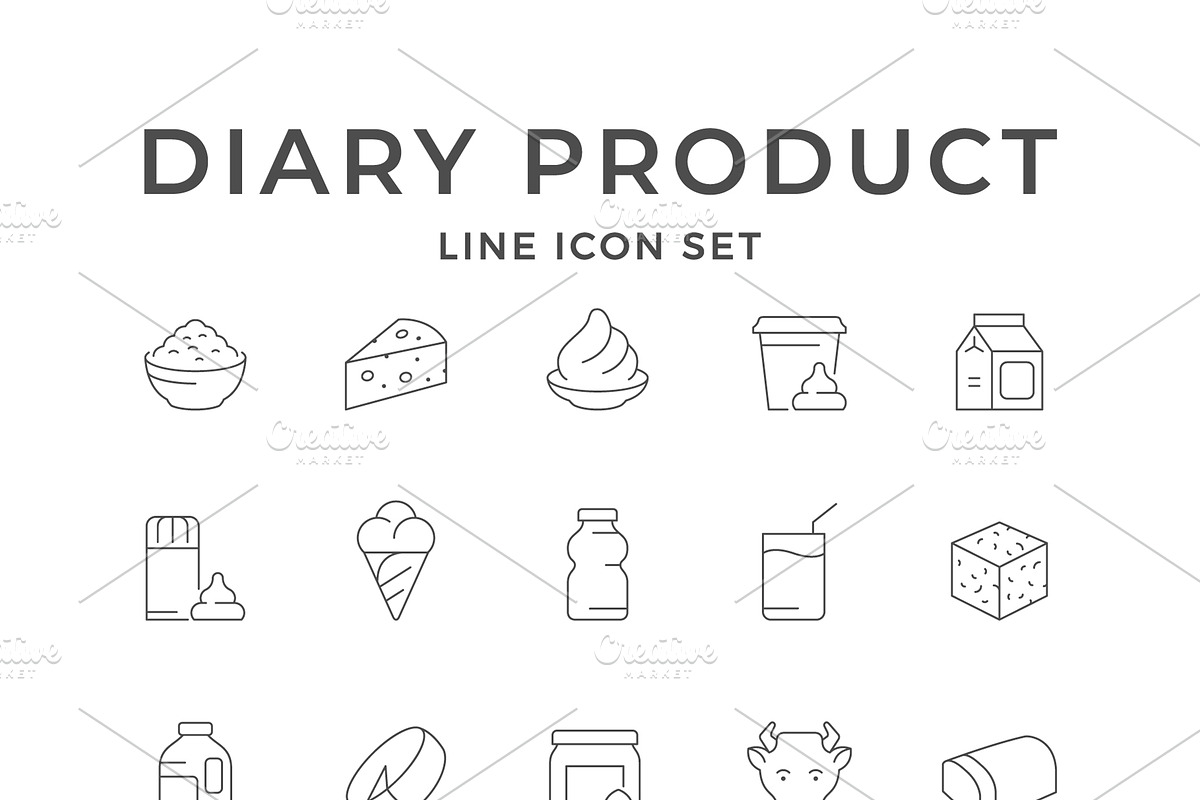 Set line icons of diary product, an Outline Icon by motorama (Photo 1 of 2)