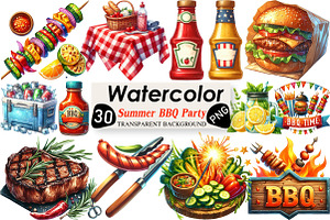 Summer BBQ Party Clipart, an Illustration by Black Bird Studio