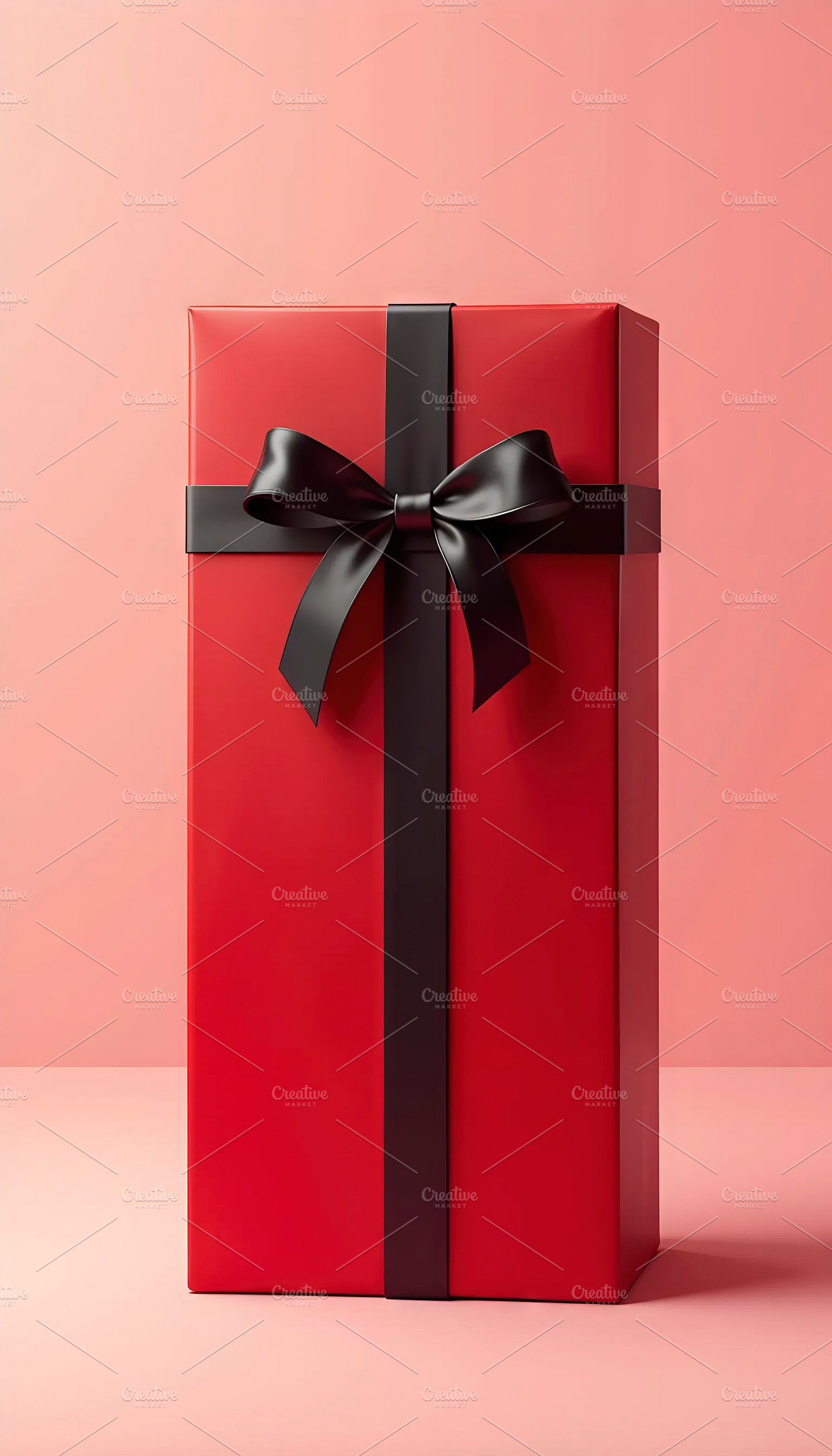 Tall Red Gift Box with Black Ribbon, a Photo by LOGOCREATIVE
