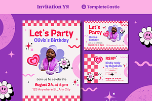 Hearts Birthday Party Invitation, a Social Media Template by TemplateCastleStore