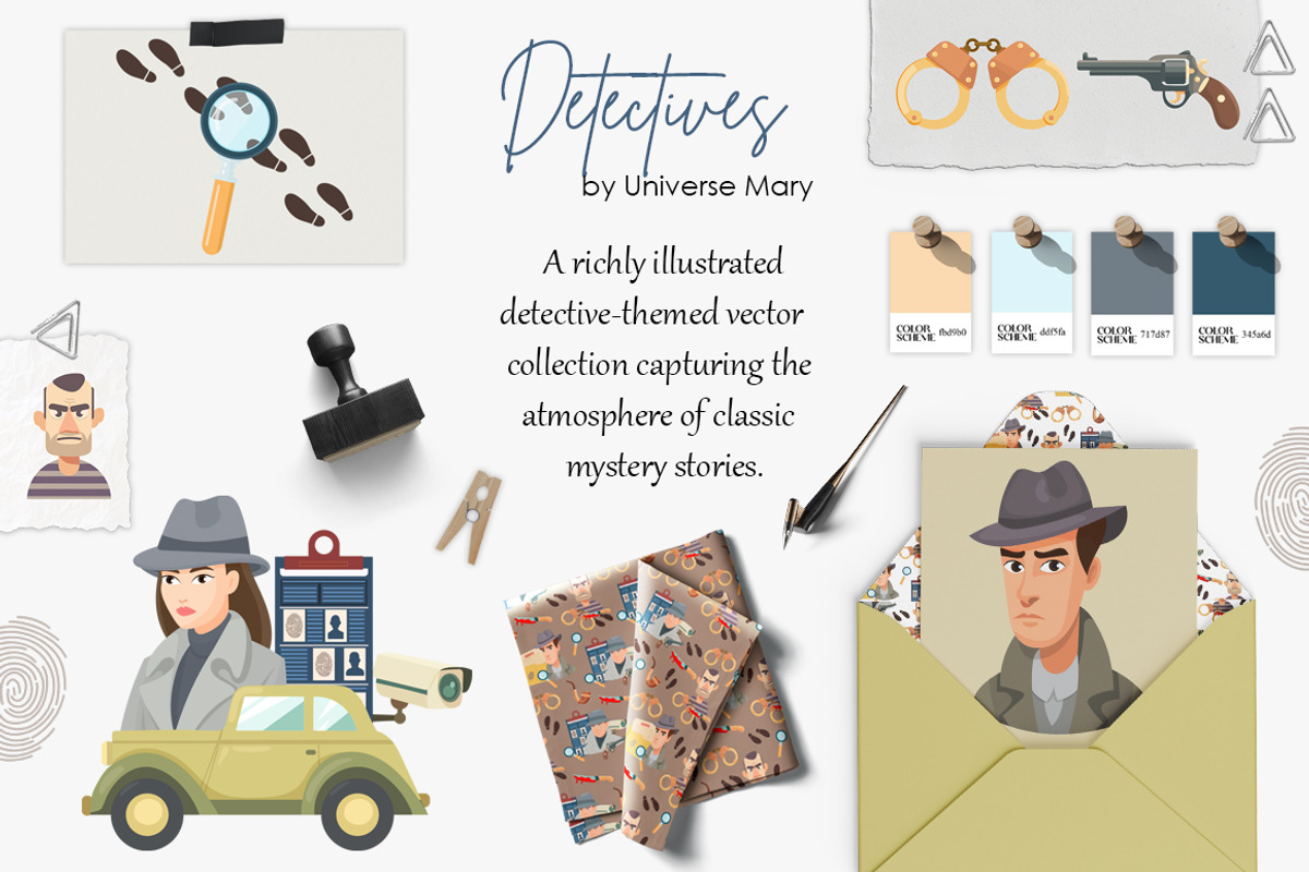 Detective Vector Clipart Set, a Work Illustration by Universe Mary (Photo 2 of 9)