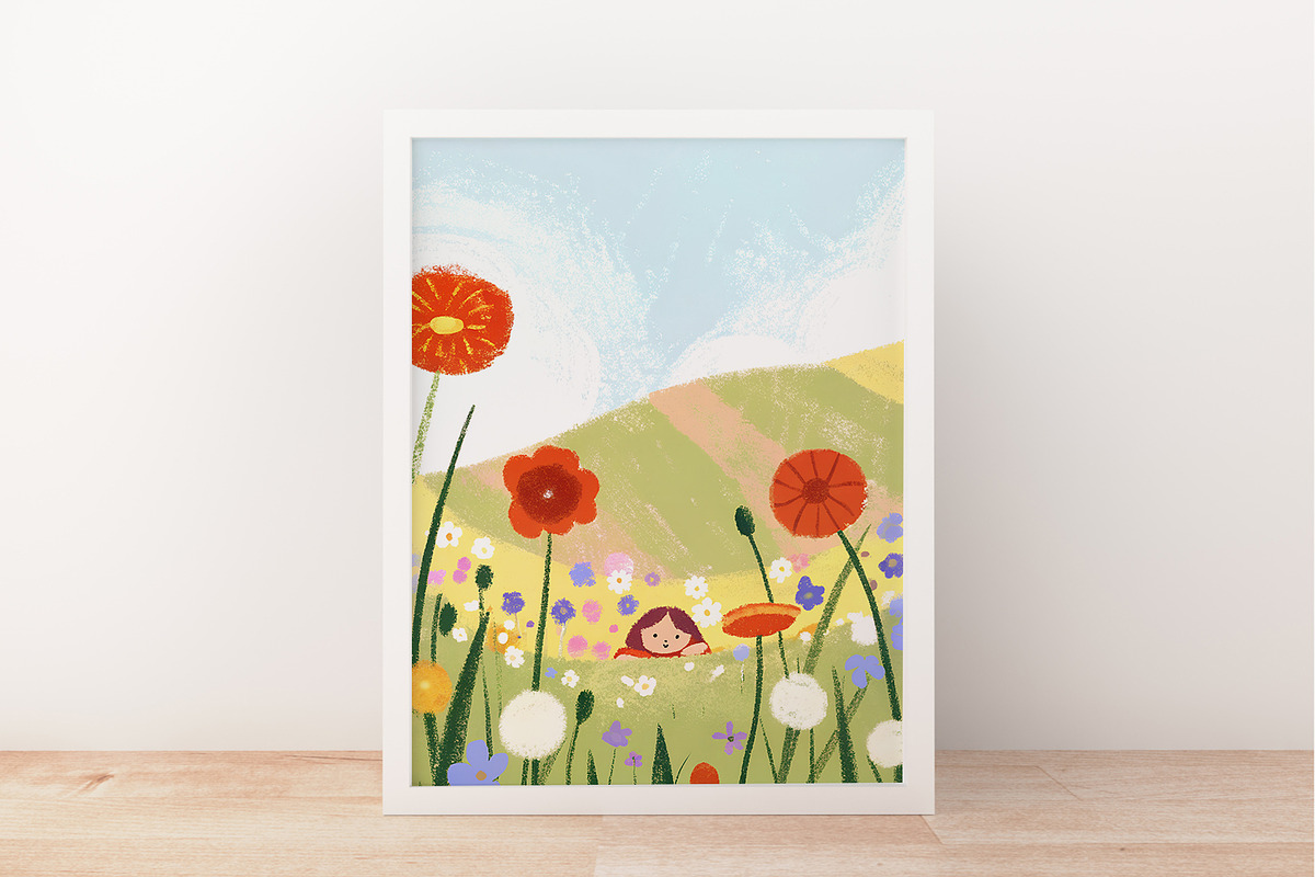 Cute Baby Girl in Meadow Wall Art, a Person Illustration by Helga Wigandt (Photo 2 of 3)