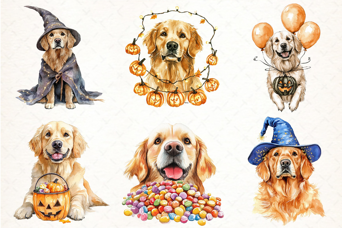 Golden Retriever Halloween Bundle, an Illustration by Pixels.Craft (Photo 2 of 7)