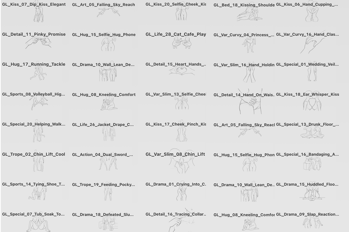 100 GL Couple Poses Procreate Stamps, a Brush Add-On by Selentaori Studio (Photo 3 of 11)