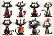 Quirky Christmas Black Cat Clipart, an Illustration by Dream Creation (Thumbnail 2 of 7)
