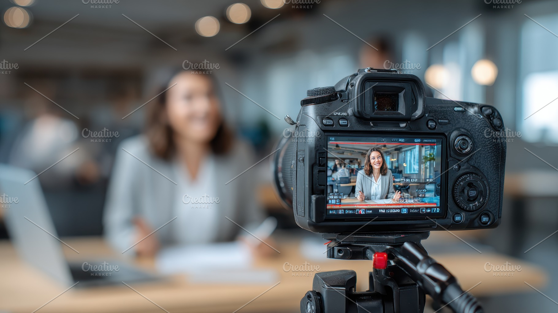 Businesswoman Video Recording Interv, a Photo by Pixeness Studio
