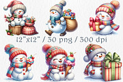 Snowman Clipart Bundle. 30 png, a Seasonal Illustration by GalaDesign03 (Thumbnail 2 of 7)