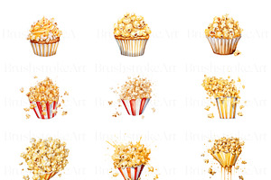 Watercolor Popcorn Clipart, Popcorn