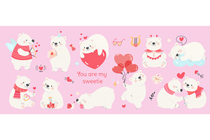Valentines day polar bear. White, an Animal Illustration by Valerie Bodnar
