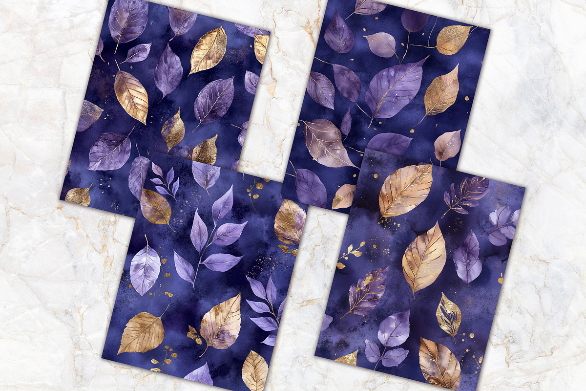 Royal Amethyst Leaves Scrapbook Set, a Background Graphic by V Design Creator (Photo 10 of 12)