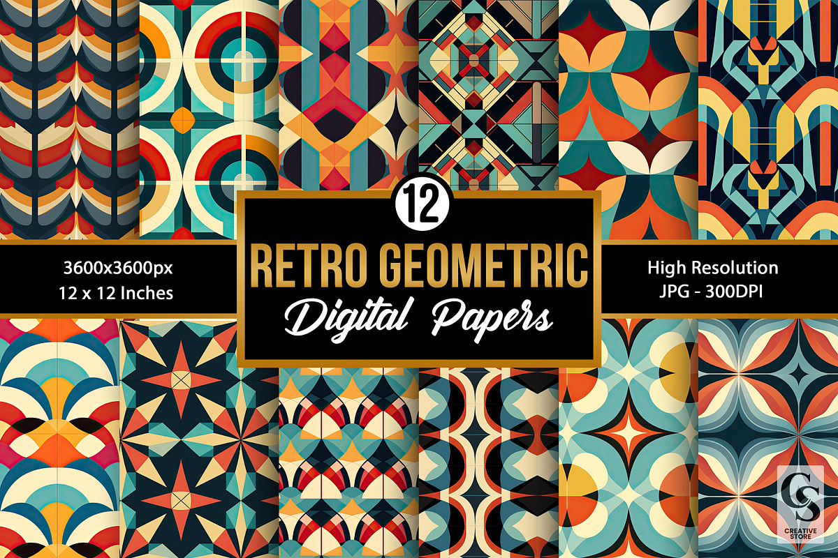 Retro Geometric Shapes Patterns, a Pattern Graphic by Creative Store (Photo 1 of 4)