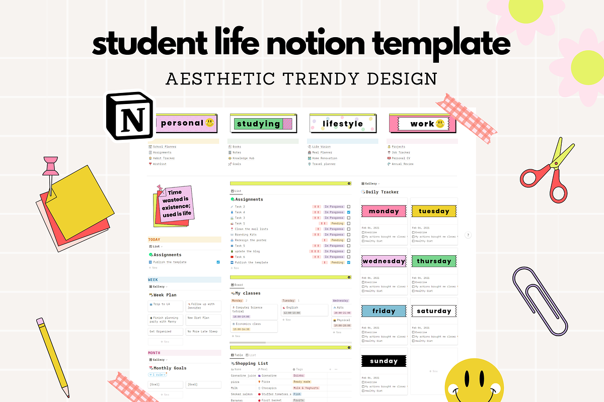 Student Life Notion Template, a Templates & Theme by studiorach (Photo 1 of 10)