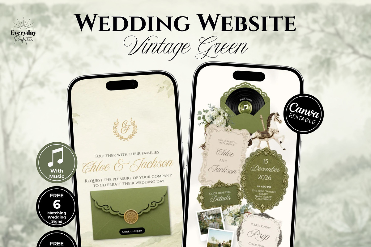 Vintage Green Wedding Website, a Landing Page Template by Everyday Perfection (Photo 1 of 13)