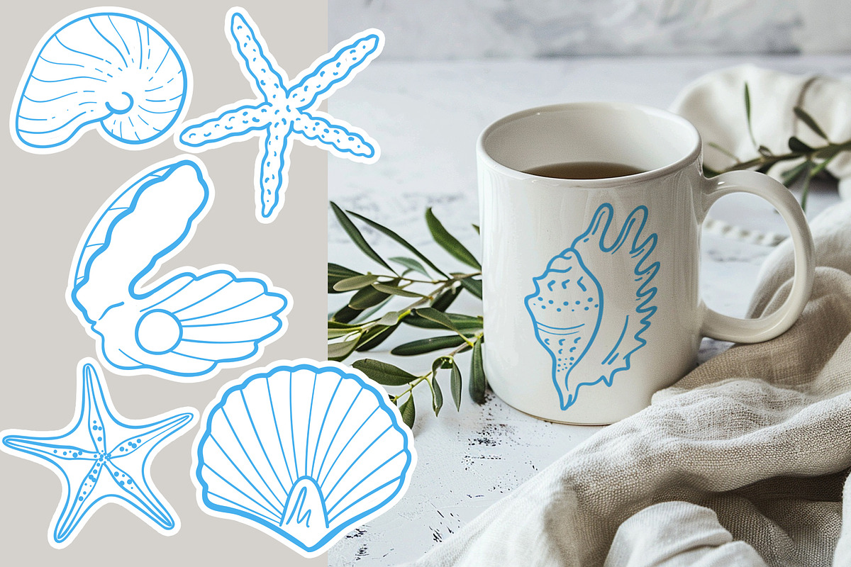 Seashells Lineart, a Seasonal Illustration by Carpet Tapete Pretzel (Photo 5 of 8)