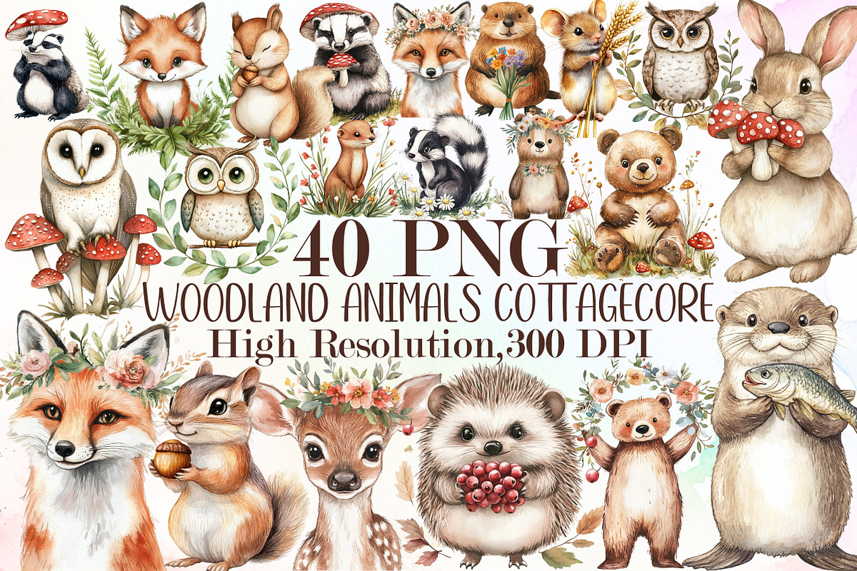 Woodland Animals Cottagecore Clipart, an Illustration by Sublimation Artist (Photo 1 of 6)