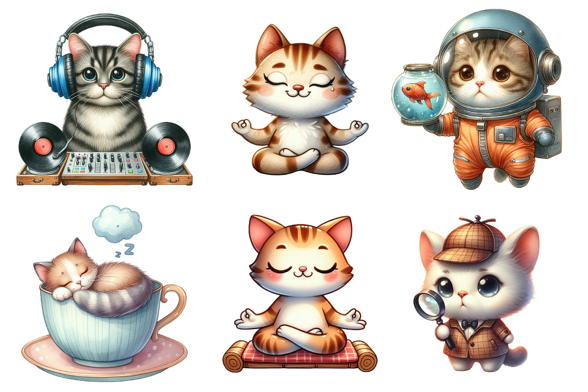 Funny Quirky Cats Clipart, an Illustration by SinaCreation (Photo 3 of 5)