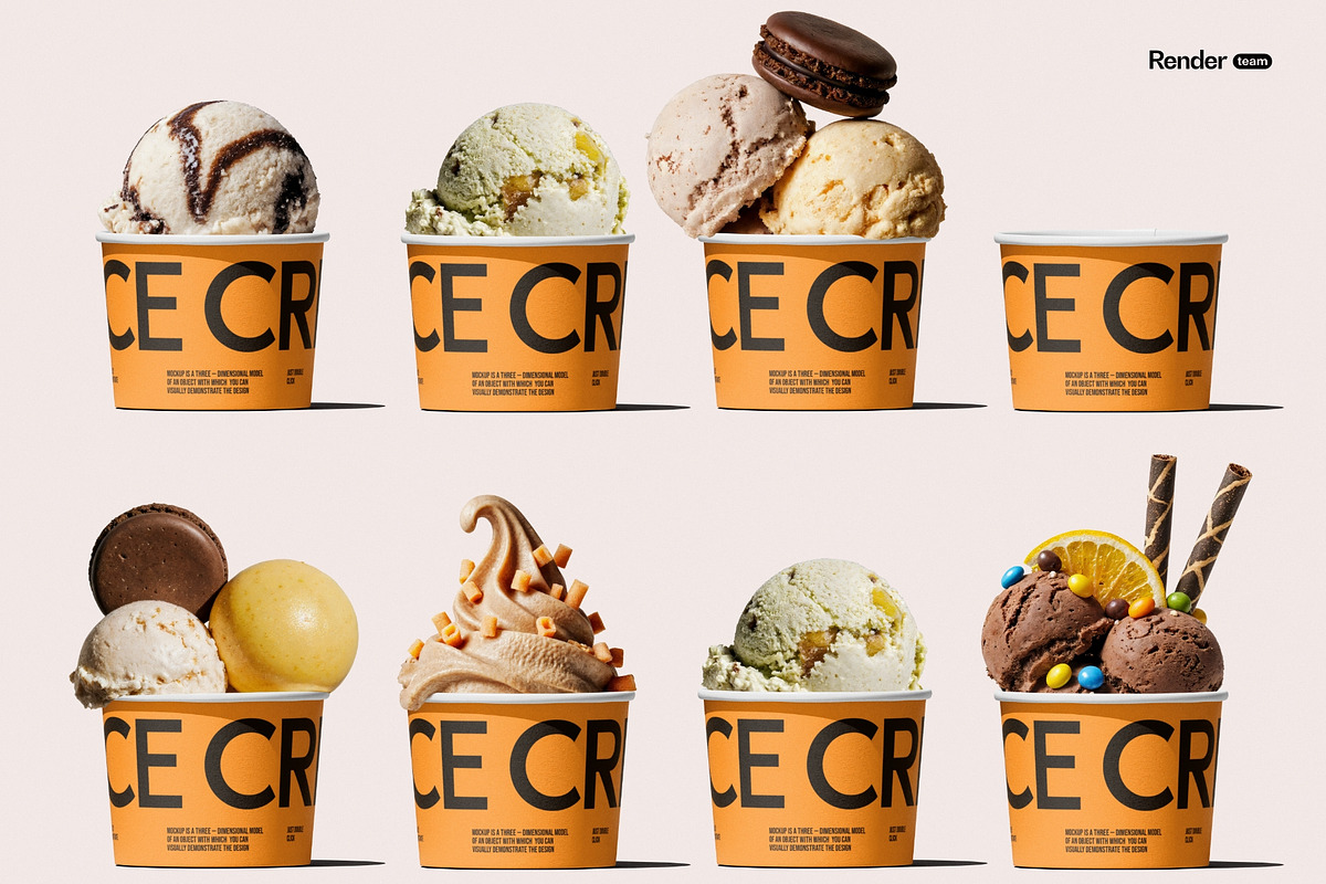 Ice Cream Cup Mockup Set, a Packaging Mockup by Renderteam (Photo 16 of 16)