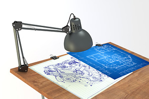 Blueprint Desk With Lamp