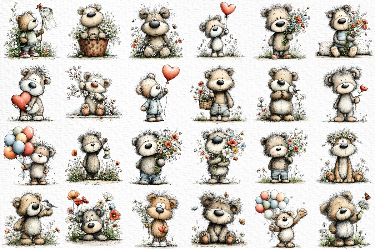 Whimsical Spring Teddy Bear Clipart, an Illustration by Craft Nest (Photo 6 of 12)