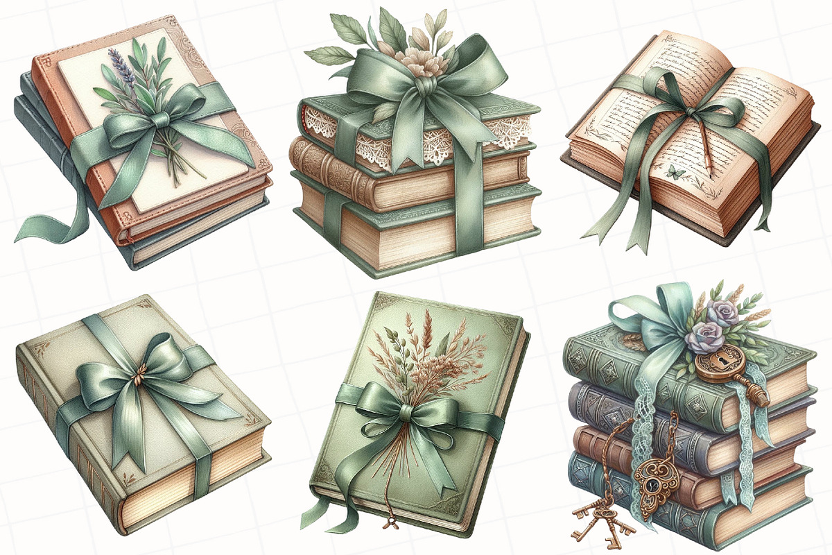 Sage Coquette Bow Book Stack Clipart, an Illustration by OK Design (Photo 4 of 5)