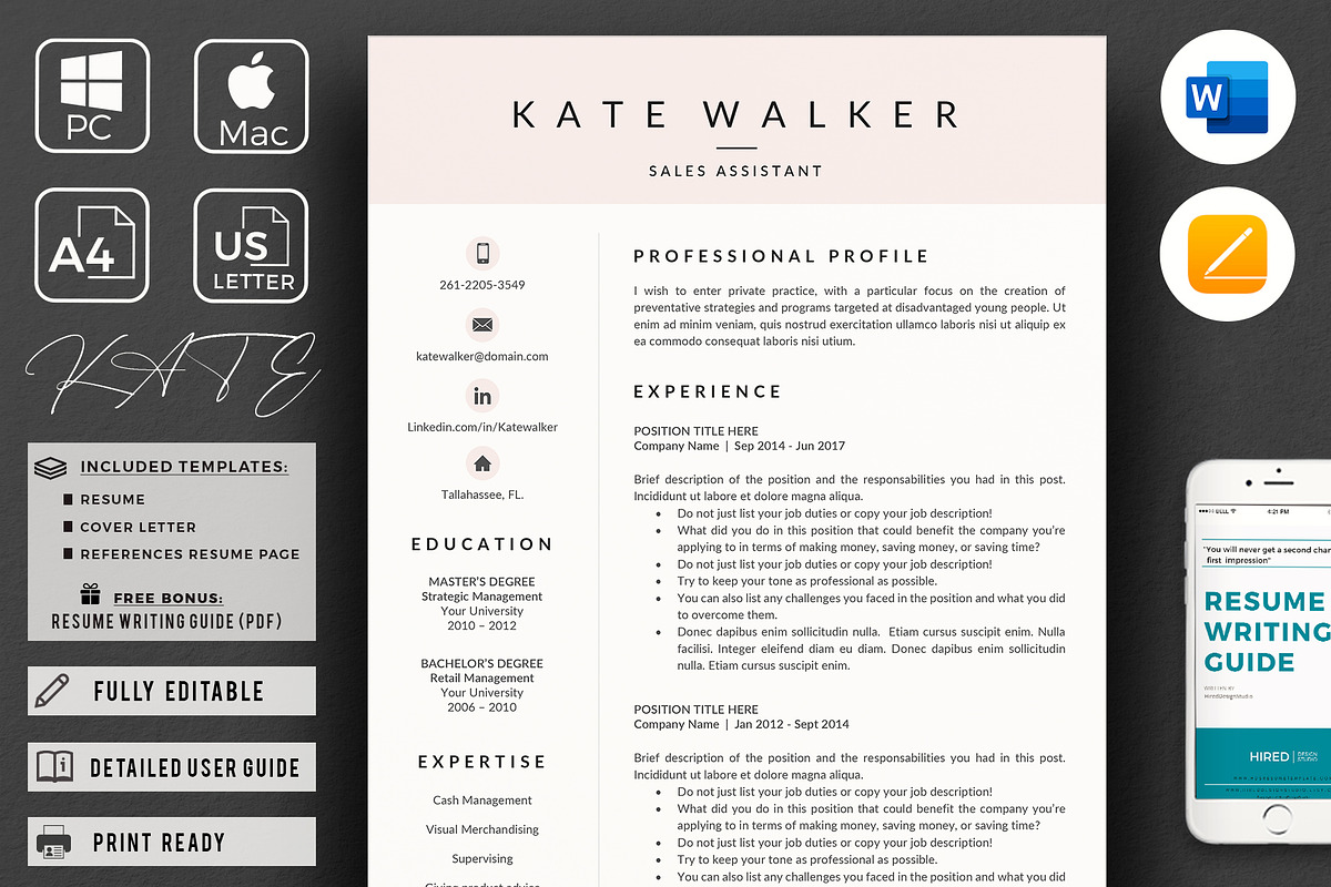 Sales Resume + Cover Letter format, a Resume Template by HIRED Design Studio (Photo 1 of 11)