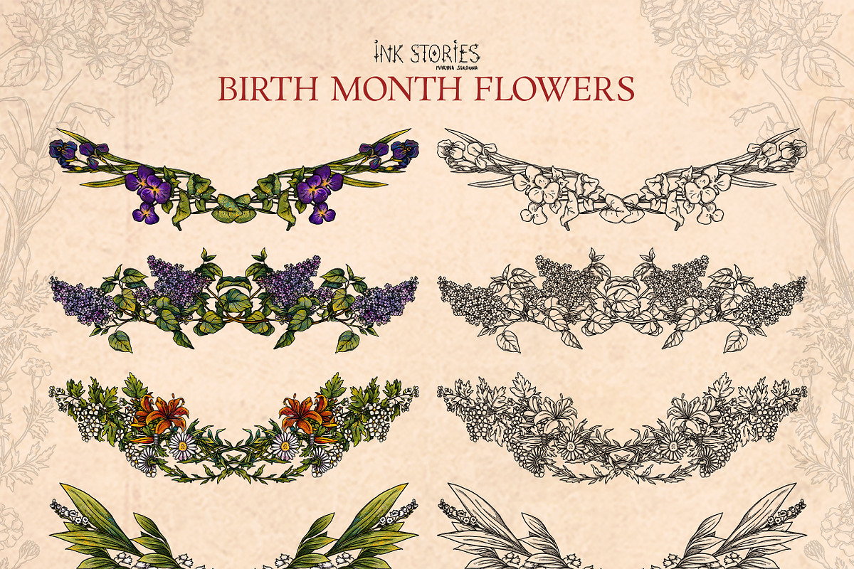 Birth Month Flowers Handcrafted, a Decorative Illustration by Ink Stories (Photo 12 of 15)