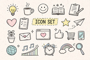 Handwritten icon set featuring various objects and symbols, idea, a Photo by Dvoevnore photos