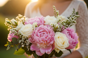 Elegant Pink Peony Bridal Bouquet, a Nature Photo by Artonix